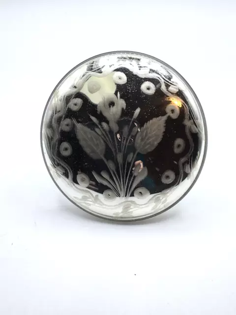 Vintage Floral Etched Mercury Glass 3 1/4" Curtain Drape Tie Back Knob