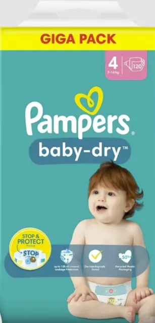 Pampers Baby-Dry Giga Pack de 120 couches paquet Taille 4 de 9 à 14 Kg