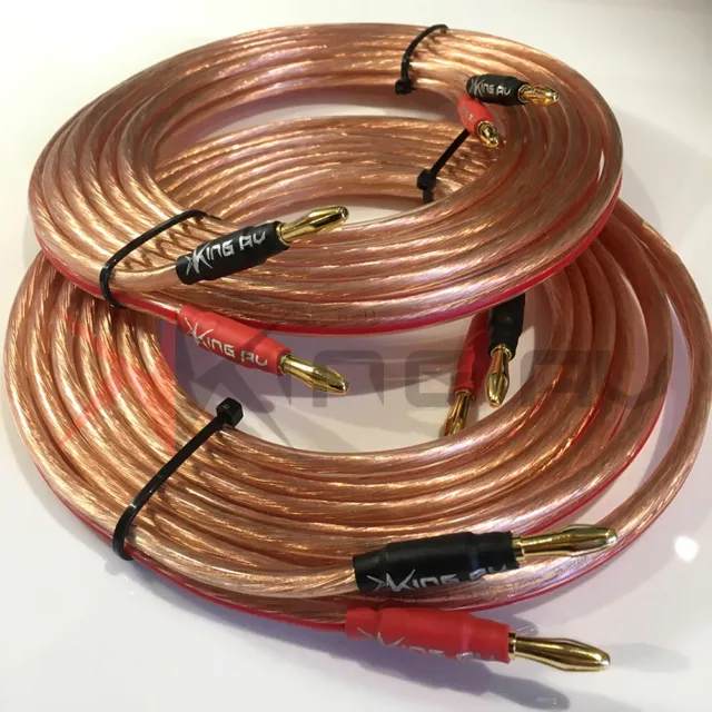 2 X 5M Pair 4Mm Heavy Gauge Speaker Cables. Oxygen Free Ofc. Gold Banana Plugs!