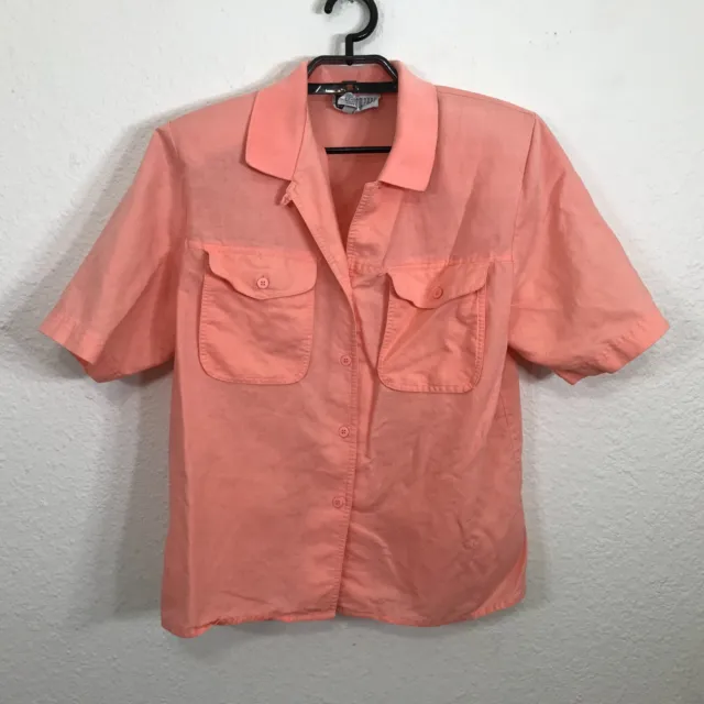 Vintage 80s SK & Company Blouse Size L Peach Orange Short Sleeve Ramie Cotton Bl