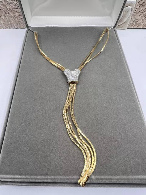 NOLAN MILLER CRYSTAL Long Goldtone 3 Strand Y 24” Necklace New Vintage