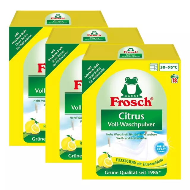 3x Frosch Citrus Voll-Waschpulver 1,35 kg - Flecklösend mit Zitrone