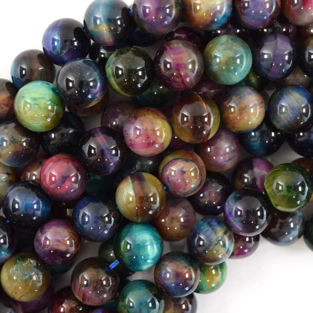 Galaxy Rainbow Tiger Eye Round Beads Gemstone 15" Strand 6mm 8mm 10mm 12mm S2