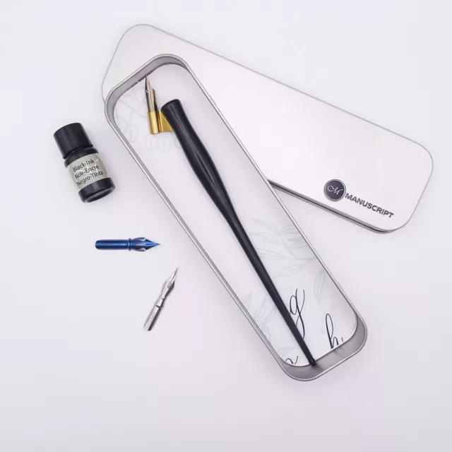 Manuscript Modern Oblique Calligraphy Set Dip Pen 3 Nibs & Black Ink Gift MDP402