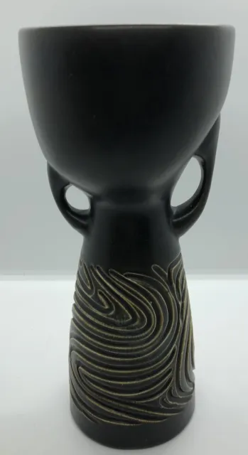 Vintage Kitsch 50’s 60’s MCM Mod Black Ceramic Pottery Art Studio Vase 2