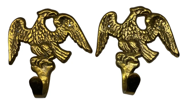 Vintage Brass American Eagle Hook Coat Towel Keys Leash 4” X 4” Lot Of 2 Rustic