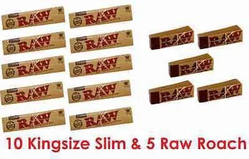 RAW Genuine Rolling Papers King Size Slim Classic Unrefined Skin+ RAW TIPS FREE. 3