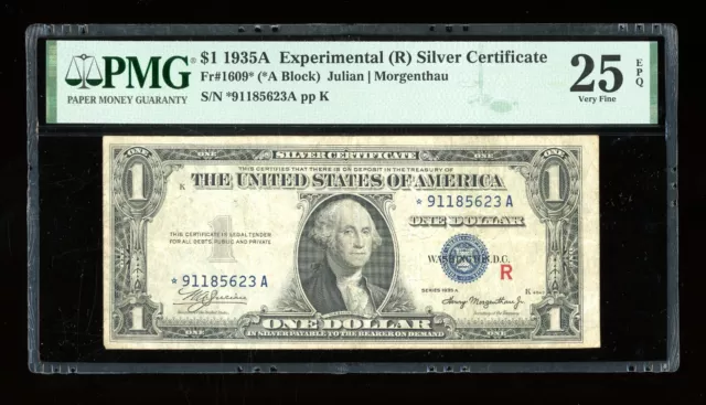 DBR 1935-A $1 Silver Experimental (R) STAR Fr. 1609* PMG 25 EPQ Ser # *91185623A