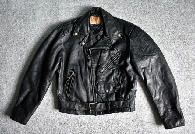 VTG 70S EXCELLED Black Leather 1.9kg Motorcycle Jacket Biker Brando Perfecto 40 EUR 60 10 PicClick FR