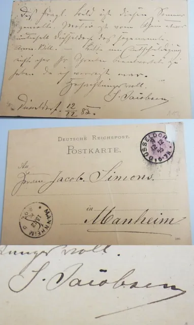 SOPHUS JACOBSEN (1833-1912): Eh signierte Karte d. Malers 1882 über eigenes Bild