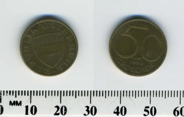 Austria 1980 - 50 Groschen Aluminum-Bronze Coin - Austrian Shield 3