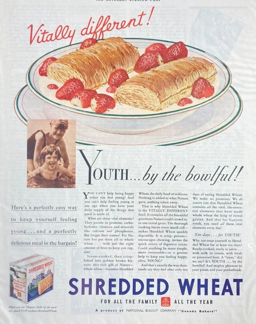 Vintage NABISCO Shredded Wheat Youth By The Bowlful Magazine 1933 Print Ad AH101