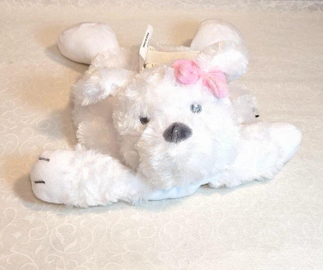 Mantas & and Beyond Blanco Perro Minky con Arco Rosa Manta de Seguridad Peluche Amoroso