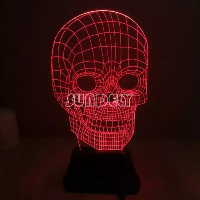 3D Illusion Bulbing Skull Lamp Acrylic LED Night Light Micro USB Lamp 7 Color UK 3