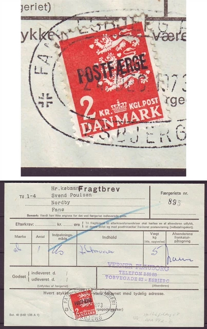 e4466/ Denmark Postal Ferry POSTFÄRGE Parcel-Freight Cover 1973 w/Snake Variety