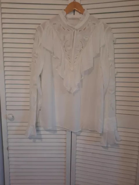 See By Chloe White Blouse Size (42) XL (10) Ruffle & Embroidery