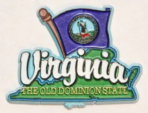 Virginia State Map-Flag Fridge Collectible Souvenir Magnet