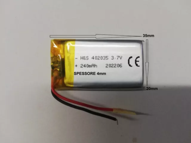 batterie a litio ricaricabili 3.7 v 240mha basso drenaggio dispositivi elettric