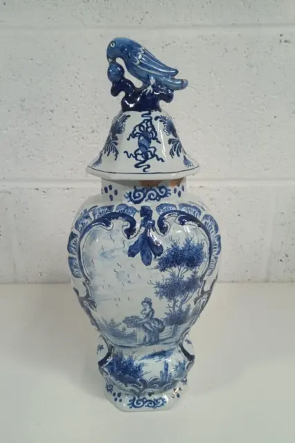 Antique 1891 Blue & White Delft Jar With Eagle Finial 40 Cm