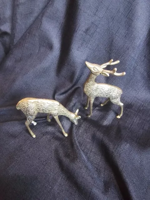 Mid Century vintage Brass Doe And Stag Ornaments 15.5cm Tall slight discolour