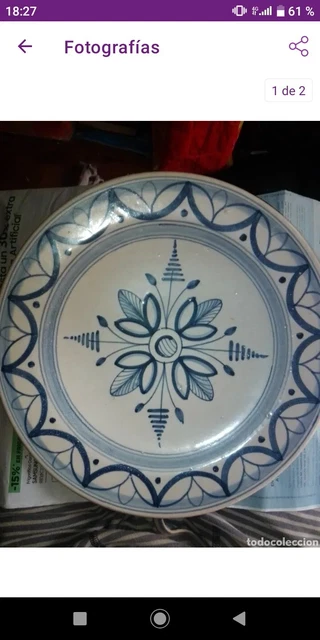 Plato cerámica antiguo. 30 cms. 1959