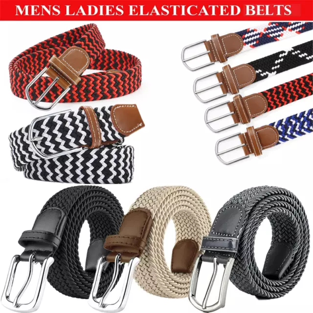 Enzo Mens Stretch Belts Ladies Elasticated Woven Braided Belt Metal Buckle