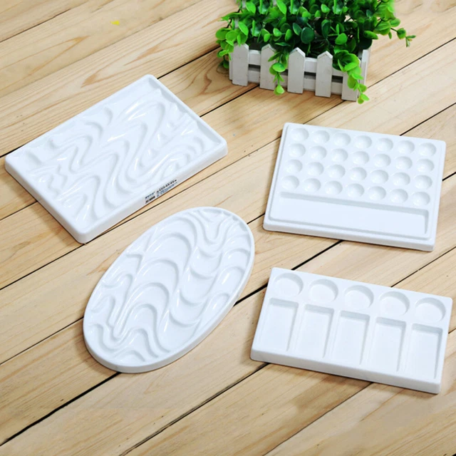 Kit de pintura de acuarela placa de acuarela con ondulación de cerámica de imitación de ondas (blanco)