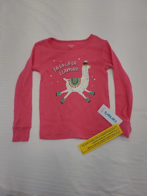 Carter's Girls "Fa-La-La-Llama" Pink Long Sleeve Top Shirt Size 4/4A NWT