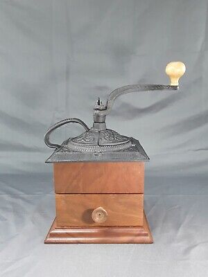 Antique vintage cast iron and wood manual coffee grinder Adjustable ~ never used