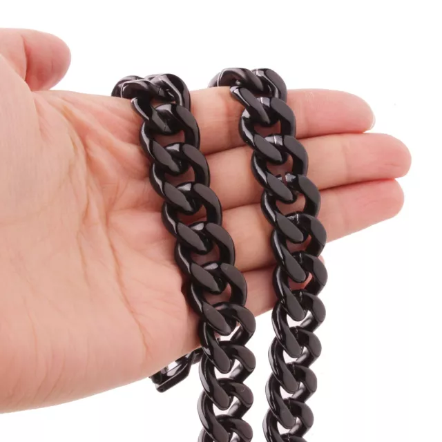 Heavy Black Tone Stainless Steel 15mm Curb Cuban Link Chain Necklace Bracelet