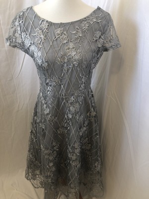 Vicky and Lucas Grey Floral Lace Dress, Size M, NWOT      UU29