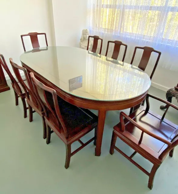 Beautiful Antique Rosewood Dining Suite Table Set Suite 8 Chairs Oriental Red