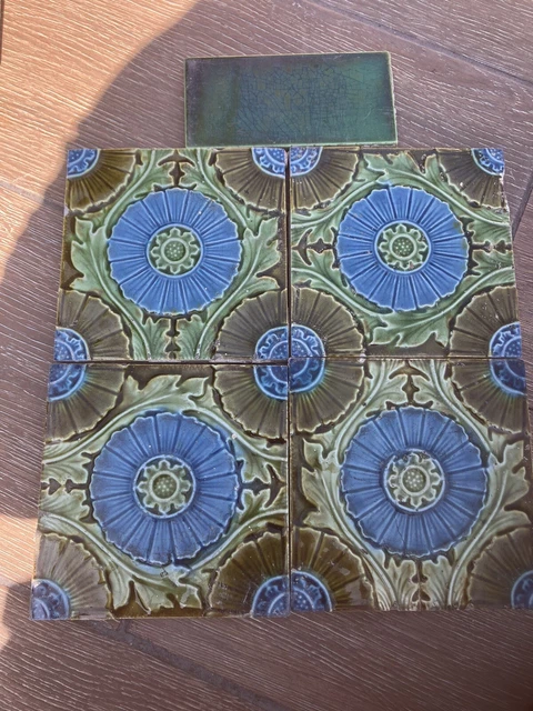 VINTAGE ART NOUVEAU MAJOLICA CERAMIC FIREPLACE TILE 6 Inch Square . Reclaim