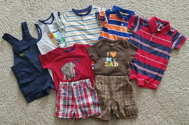 GYMBOREE CARTERS BABY GAP Boys Sz 6 12 Mos Bodysuits Rompers &Plaid Shorts Lot ~