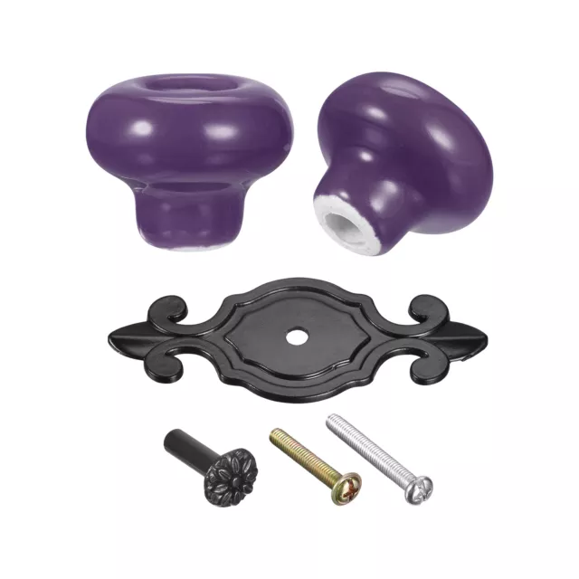 32x26mm Vintage Ceramic Drawer Knobs Pulls for Dresser Matte Black/Purple 4Pcs