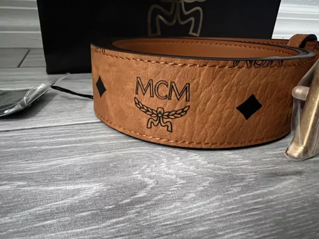 100% Authentic New Men Mcm Black Logo Embossed Accent Mcm Belt One Size 2