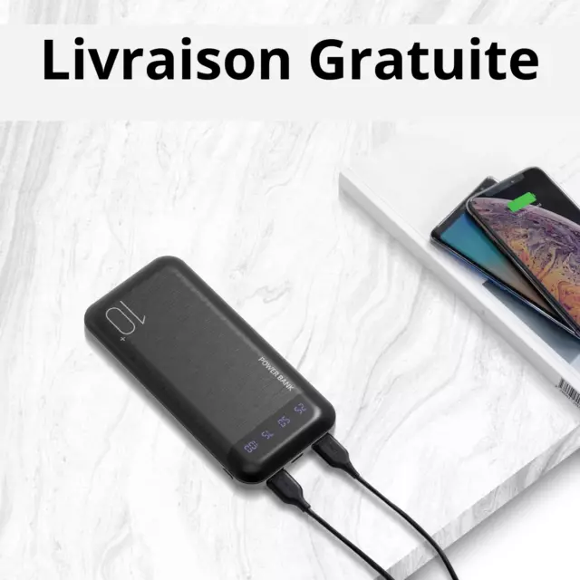 Batterie Externe 10000mAh Chargeur Portable 2 Sorties USB 2,4 A et Entrée USB C