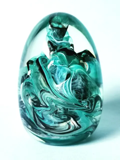 Vintage Caithness Kerry Glass Swirl Malachite Effect Glass Egg Paperweight