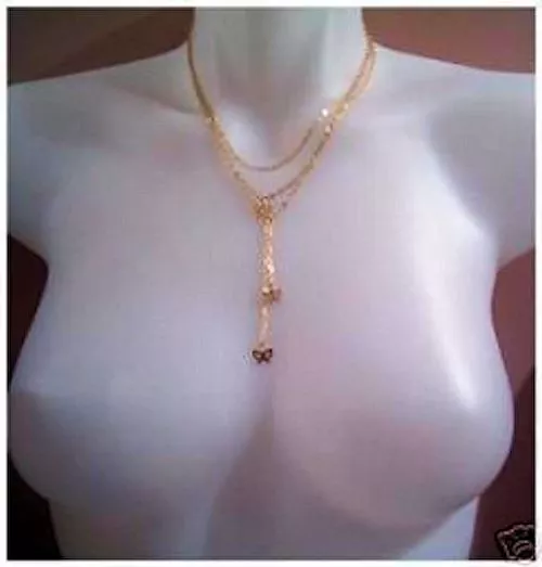 18 karat GOLD gep lariat 3 chain BUTTERFLY Necklace