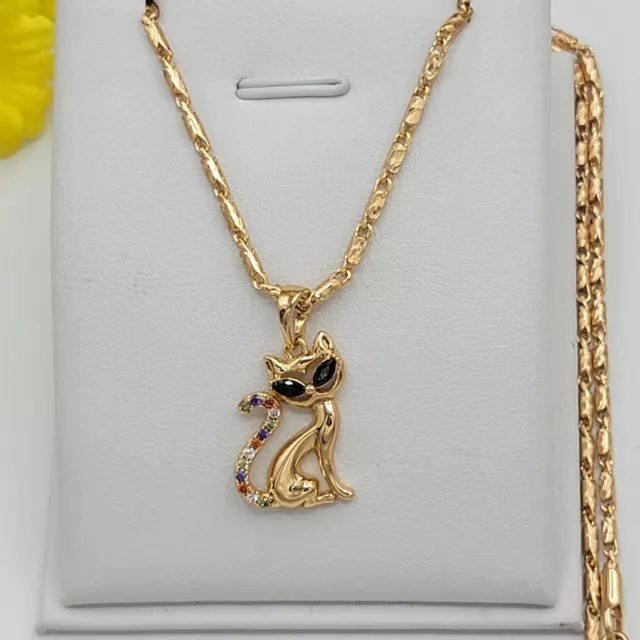 18K Gold Plated Jewelry Kitty Cat Kitten Multicolor Pendant Necklace. Cat Lover