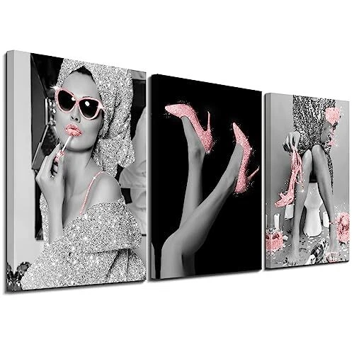Fashion Wall Art Bathroom Pink Wall Decor - Modern Women Picture Photos