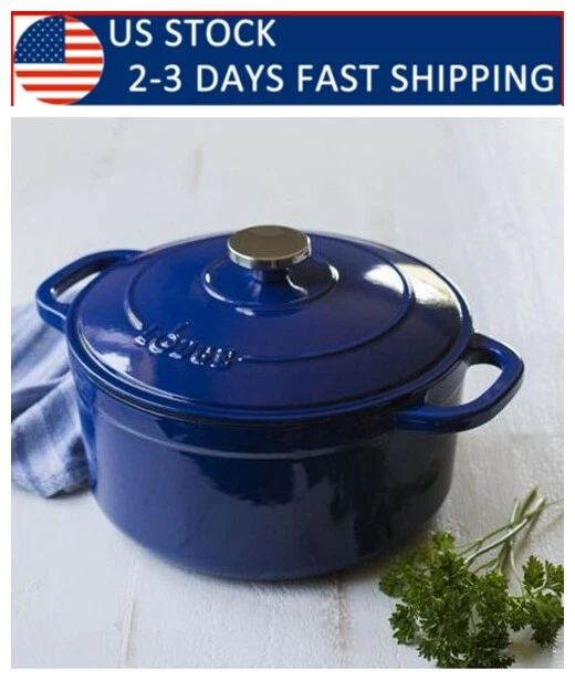 Enameled Cast Iron 5.5 Quart Dutch Oven Cookware Pot, Indigo Blue US shipping
