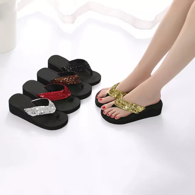 Women Summer Sequins Anti-Slip Sandals Slipper Indoor&Outdoor Flip-flops Shoes