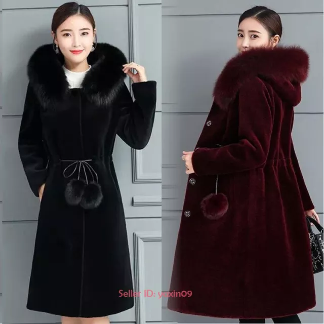 Women Winter Warm Luxury Faux Mink Fur Jacket Hooded Coat Long Overcoat Outwear