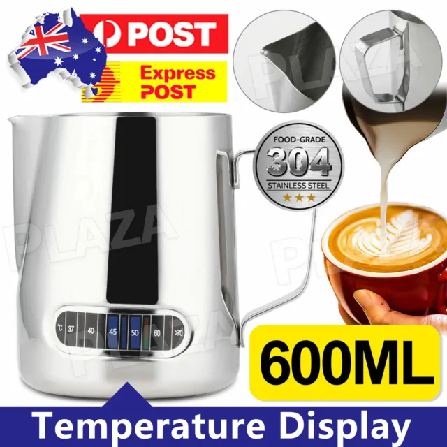 600ml Coffee Pitcher Frothing Milk Jug With Thermometer Stainless Steel Tool
