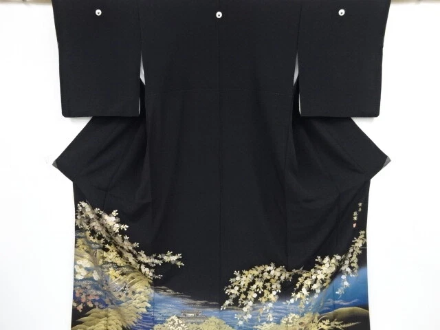 82885# Japanese Kimono / Tomesode / Sakura & People In The Past / Artist Wor