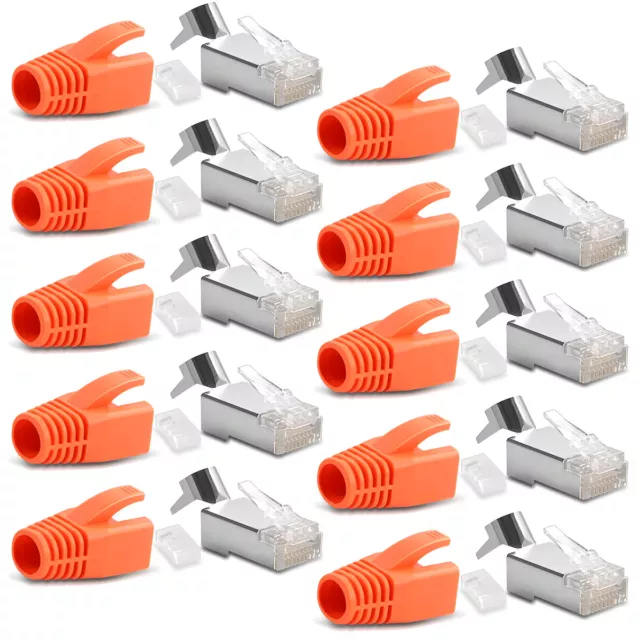 10x Netzwerkstecker CAT 7 6A RJ45 LAN Netzwerk Crimp Stecker vergoldete Kontakte