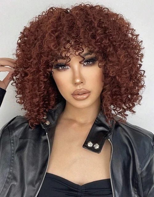 Perruque Synthétique Courte Bouclée Rouge Avec Frange - 35 Cm, Bonnet Moyen - Neuf Sans étiquette