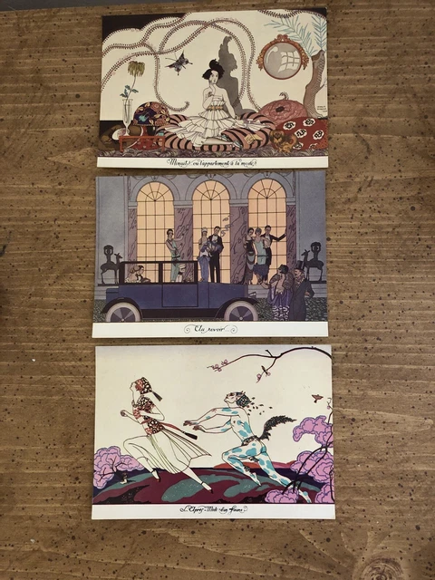 George Barbier 1920 Art Deco 3 Postcards Midnight Au Revoir Afternoon Of A Faun