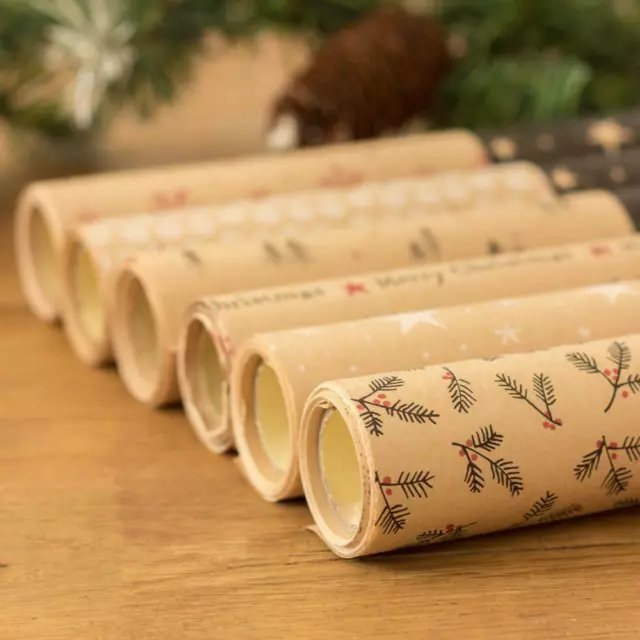 Christmas Gift Wrap Paper Roll | Kraft Brown Festive Wrapping 5m